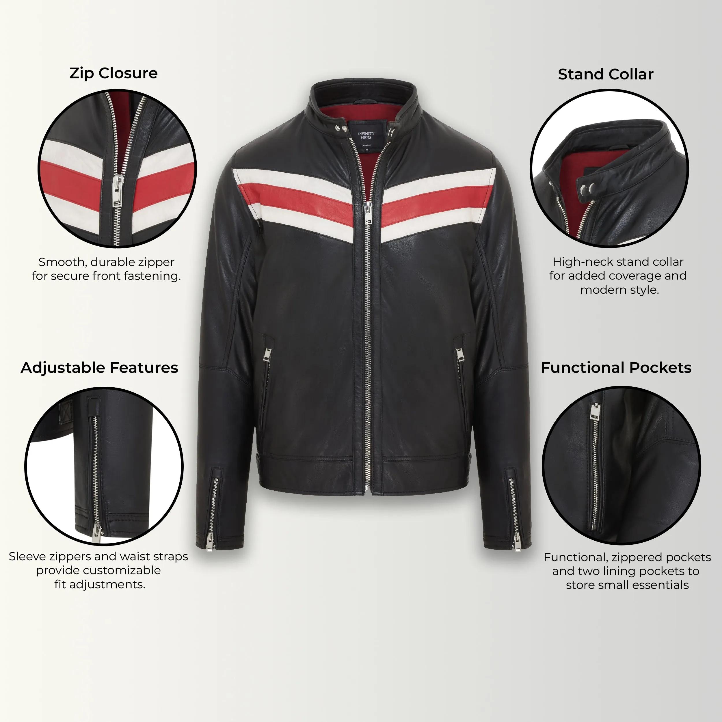 Mens Black CafÃ Racer Biker Leather Jacket - Aniak