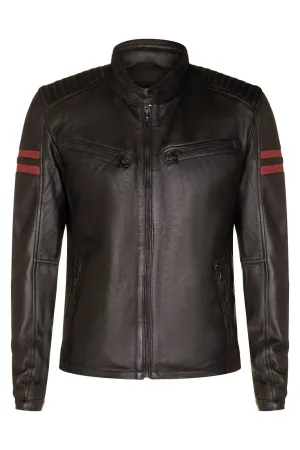 Mens Black Leather Retro Bomber Jacket - Rome