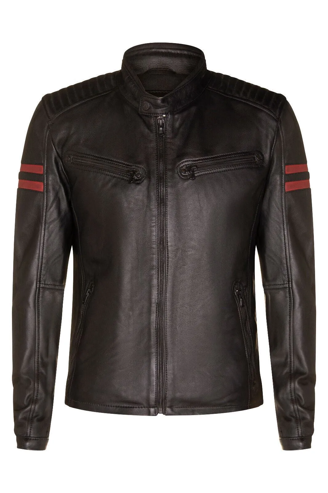 Mens Black Leather Retro Bomber Jacket - Rome