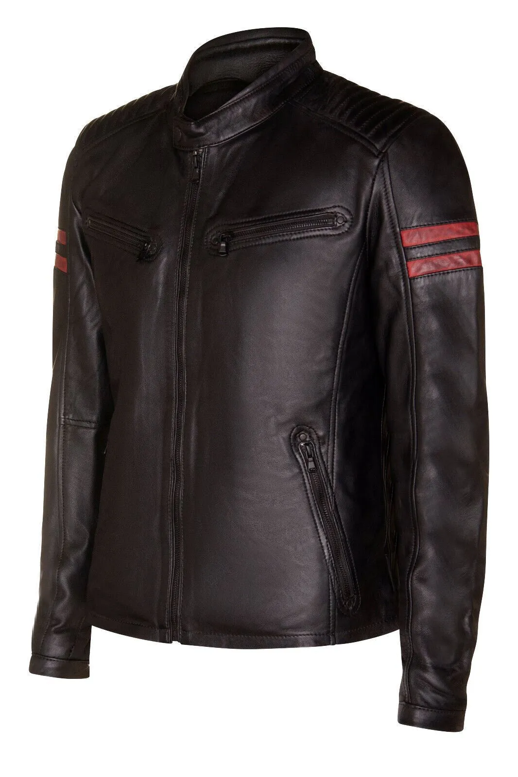 Mens Black Leather Retro Bomber Jacket - Rome