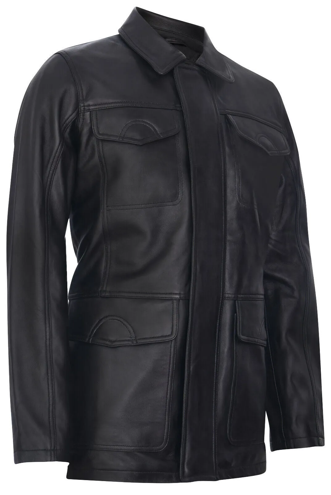 Mens Black Leather Safari Jacket-Porto