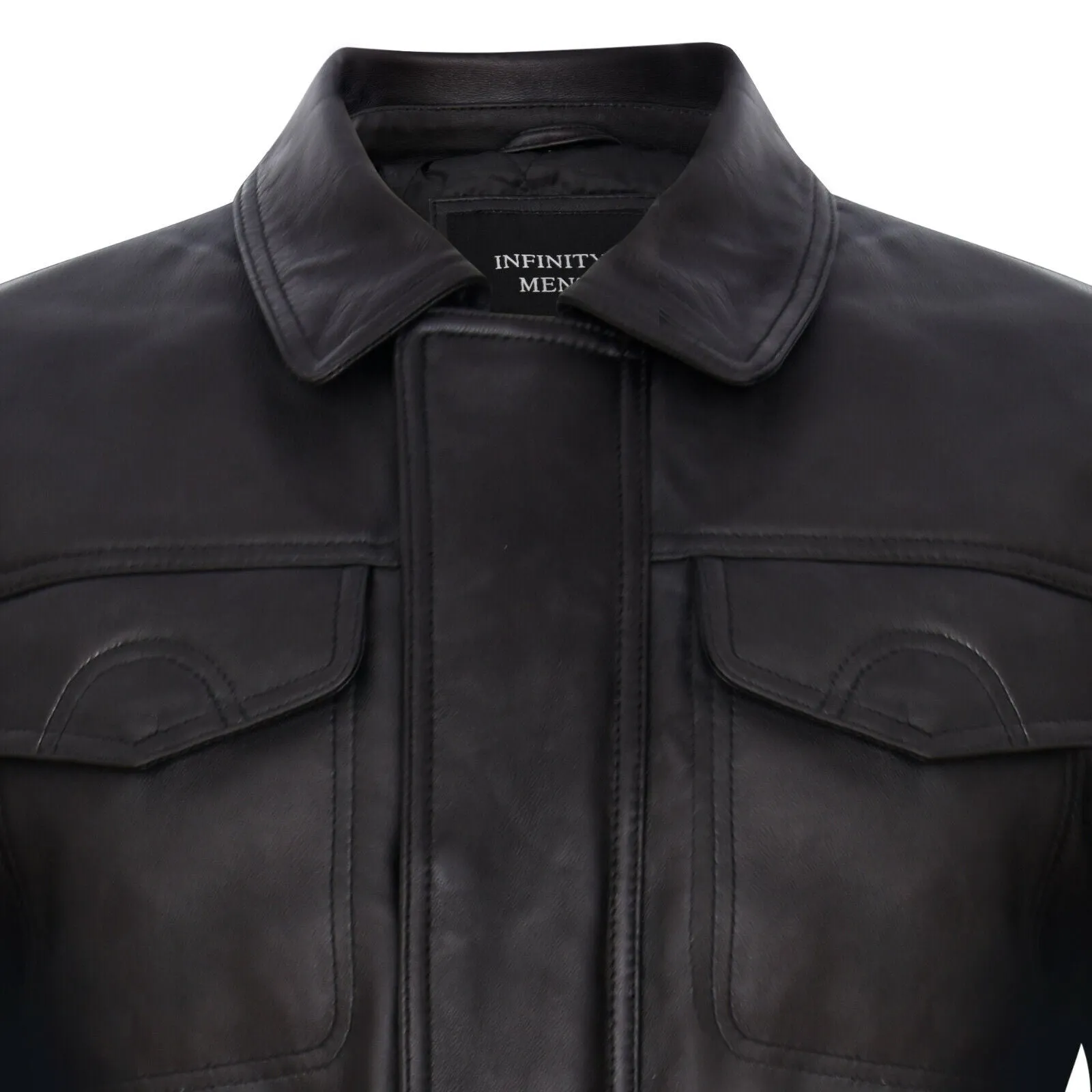 Mens Black Leather Safari Jacket-Porto