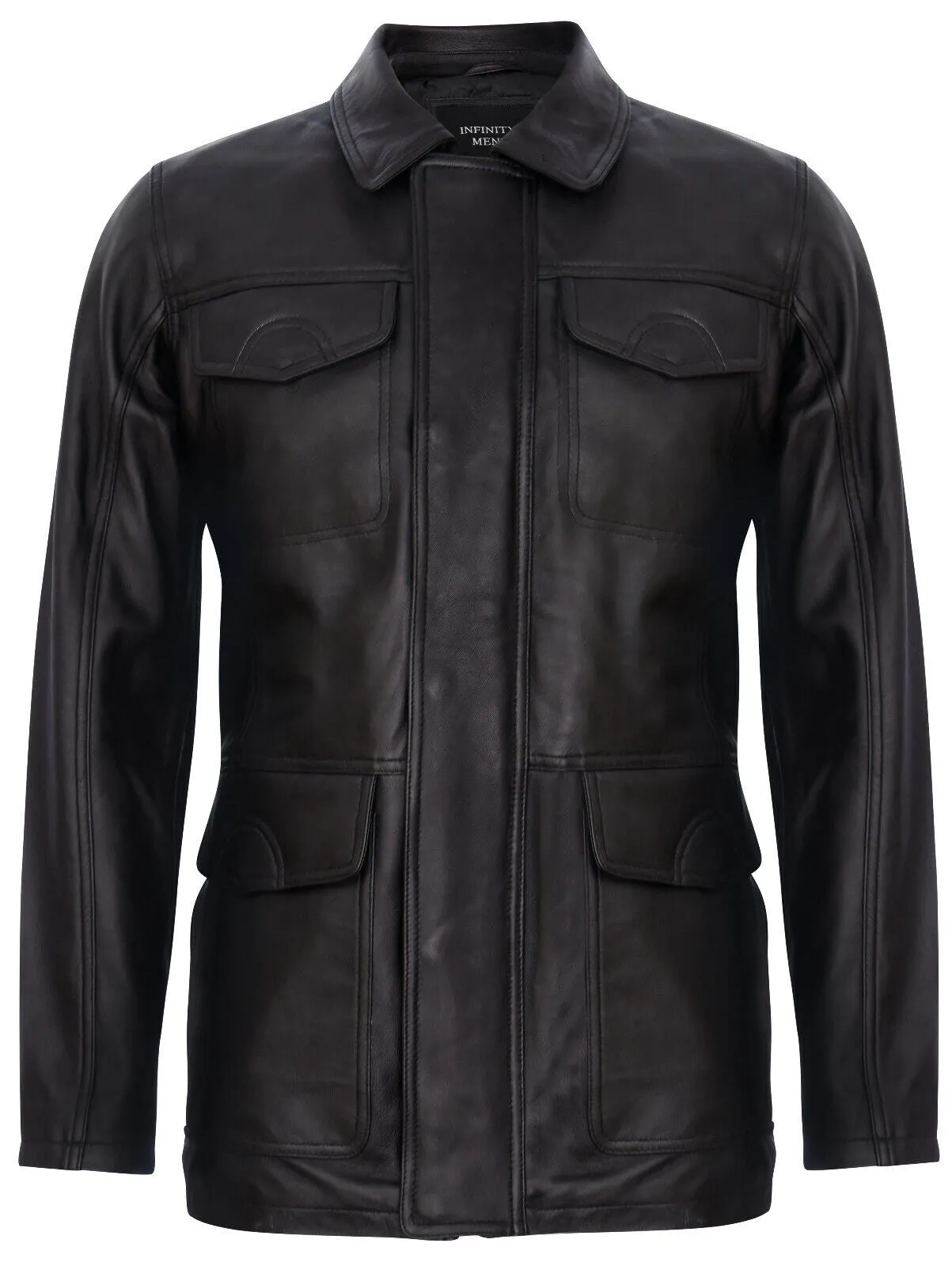 Mens Black Leather Safari Jacket-Porto