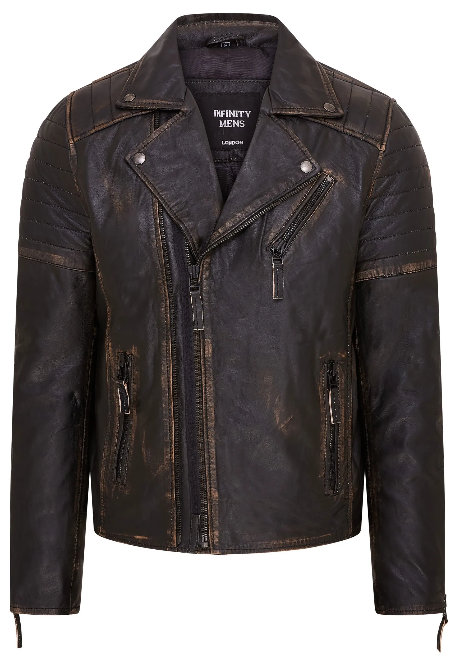 Mens Brando Double Cross Zip Leather Biker Jacket- Fagernes