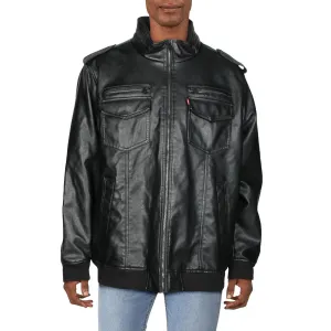 Mens Cold Winter Faux Leather Bomber Jacket