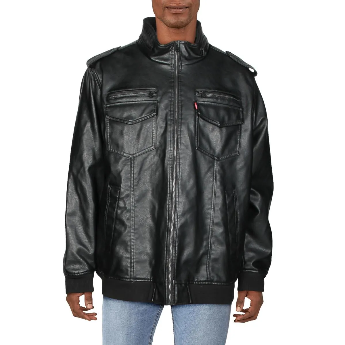 Mens Cold Winter Faux Leather Bomber Jacket