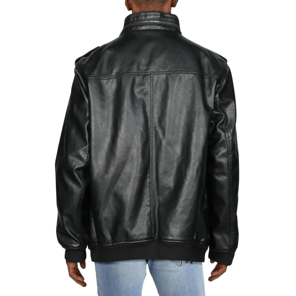 Mens Cold Winter Faux Leather Bomber Jacket