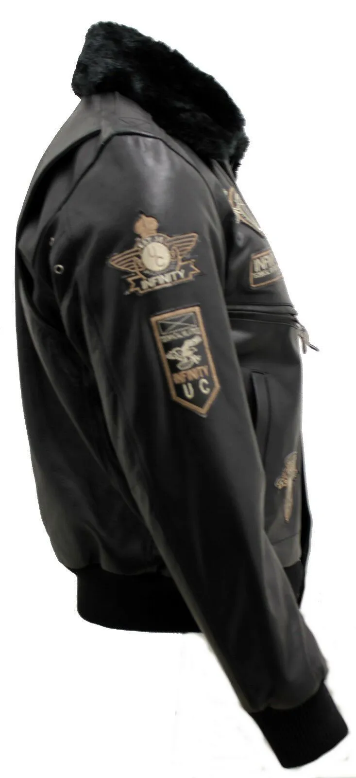 Mens Cow Hide Detachable Collar Leather Flight Bomber Jacket
