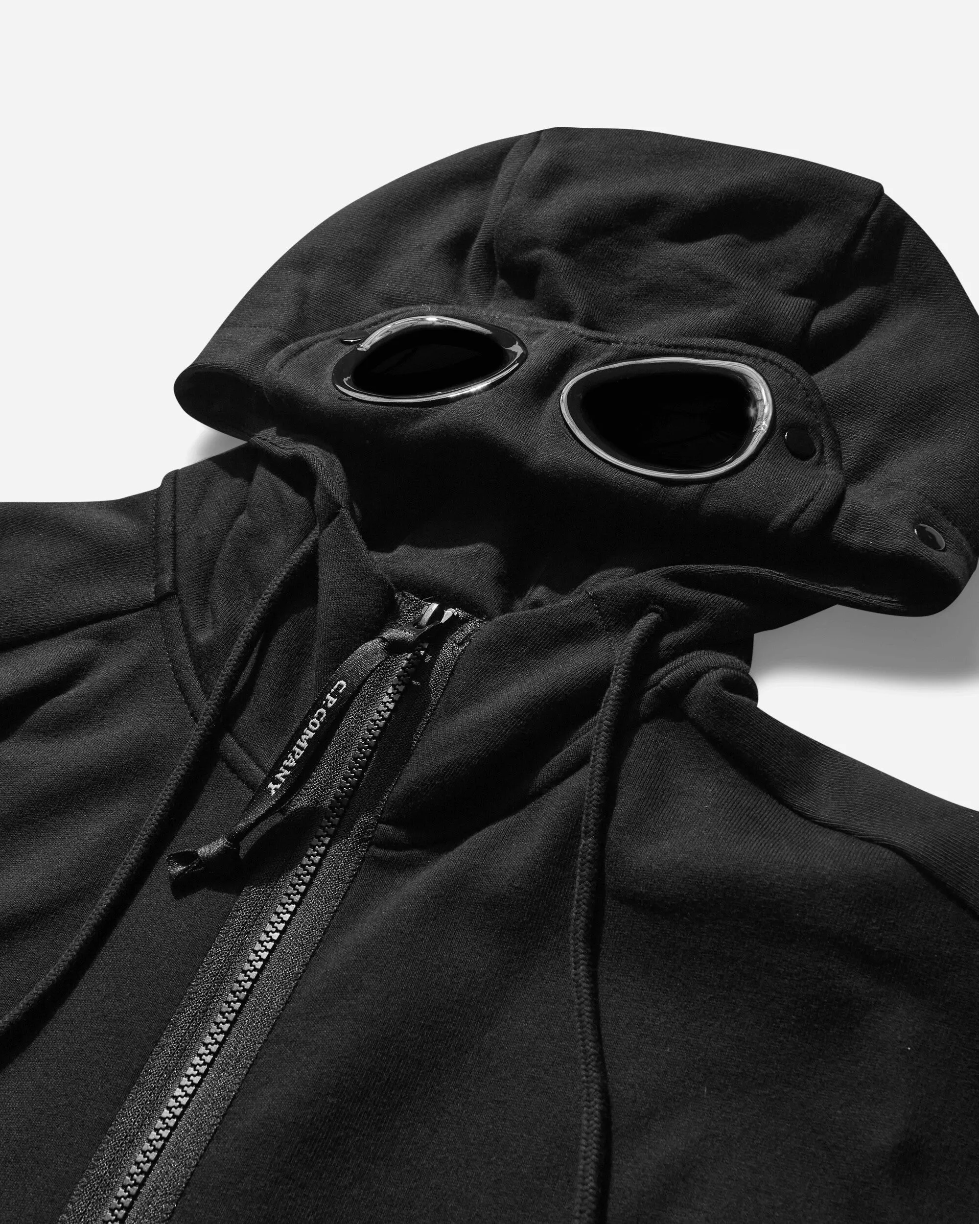 Men's Diagonal Raised Fleece Goggle Zipped Hoodie Black