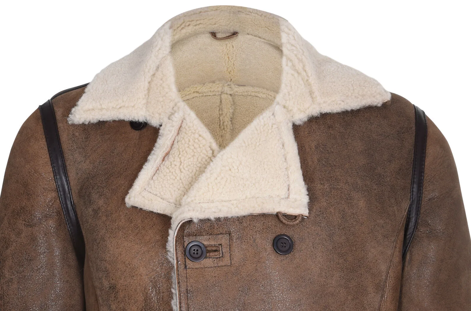 Mens Double Breasted Shearling Sheepskin Pea Coat-Valencia