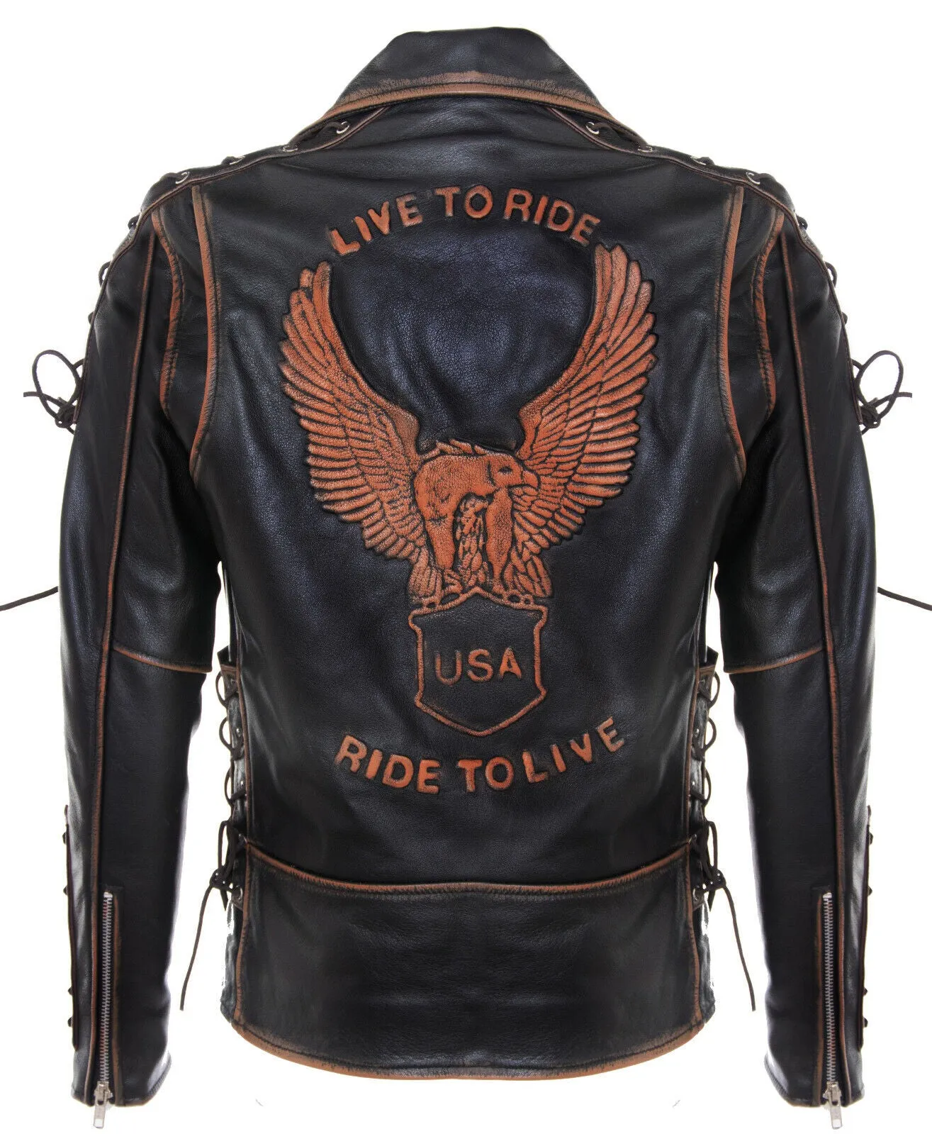 Mens Embossed Brando Leather Biker Jacket-Chicago