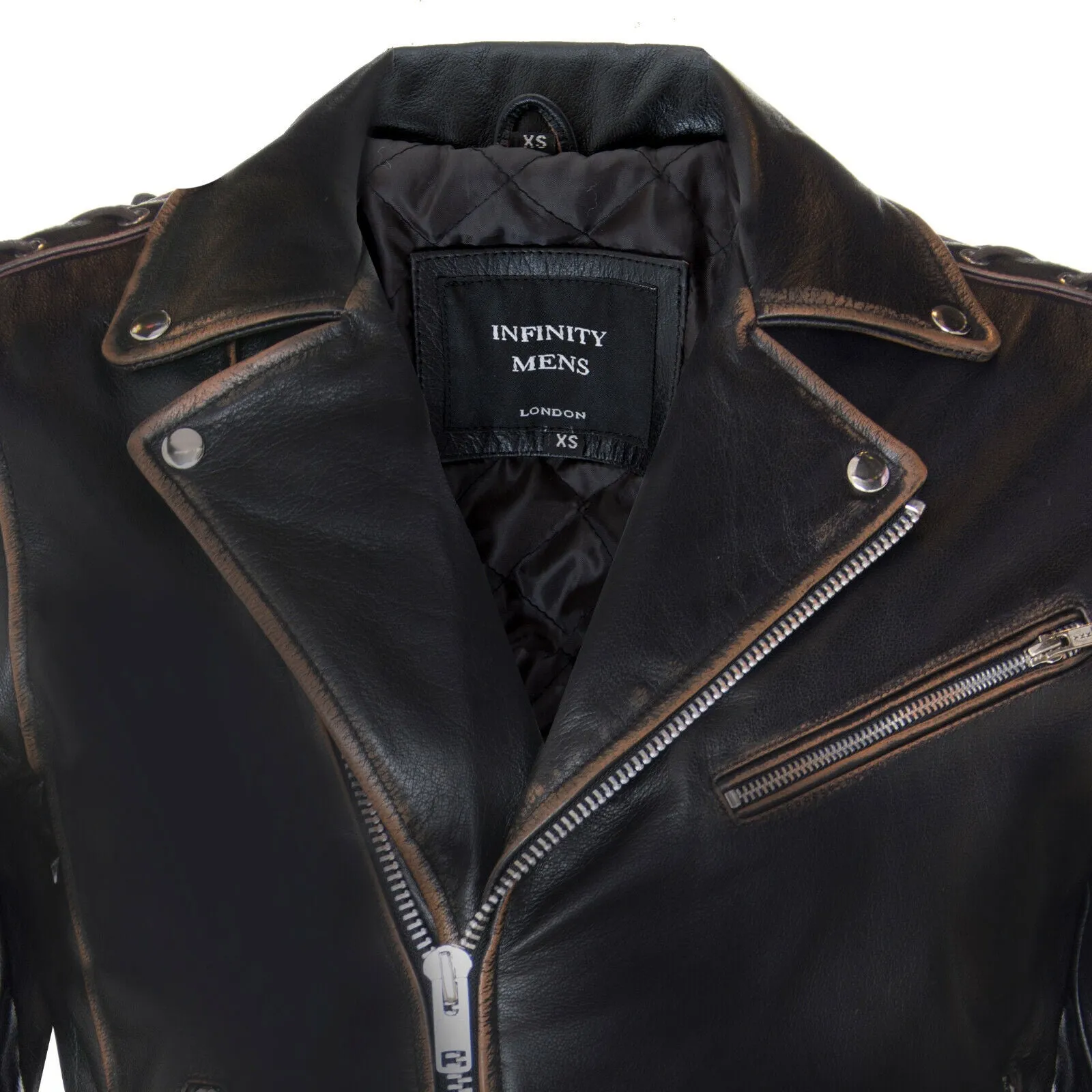 Mens Embossed Brando Leather Biker Jacket-Chicago