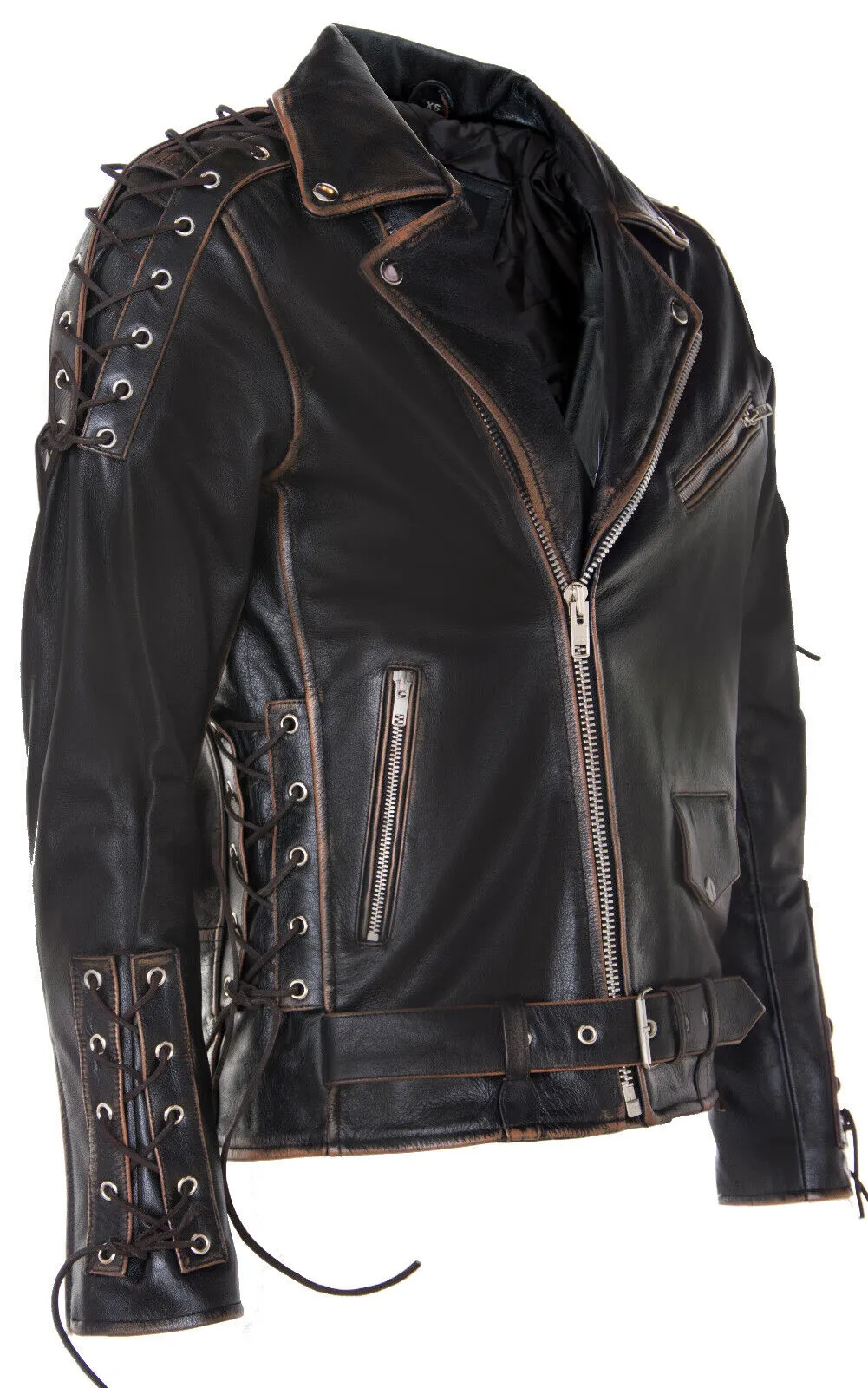 Mens Embossed Brando Leather Biker Jacket-Chicago