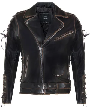 Mens Embossed Brando Leather Biker Jacket-Chicago