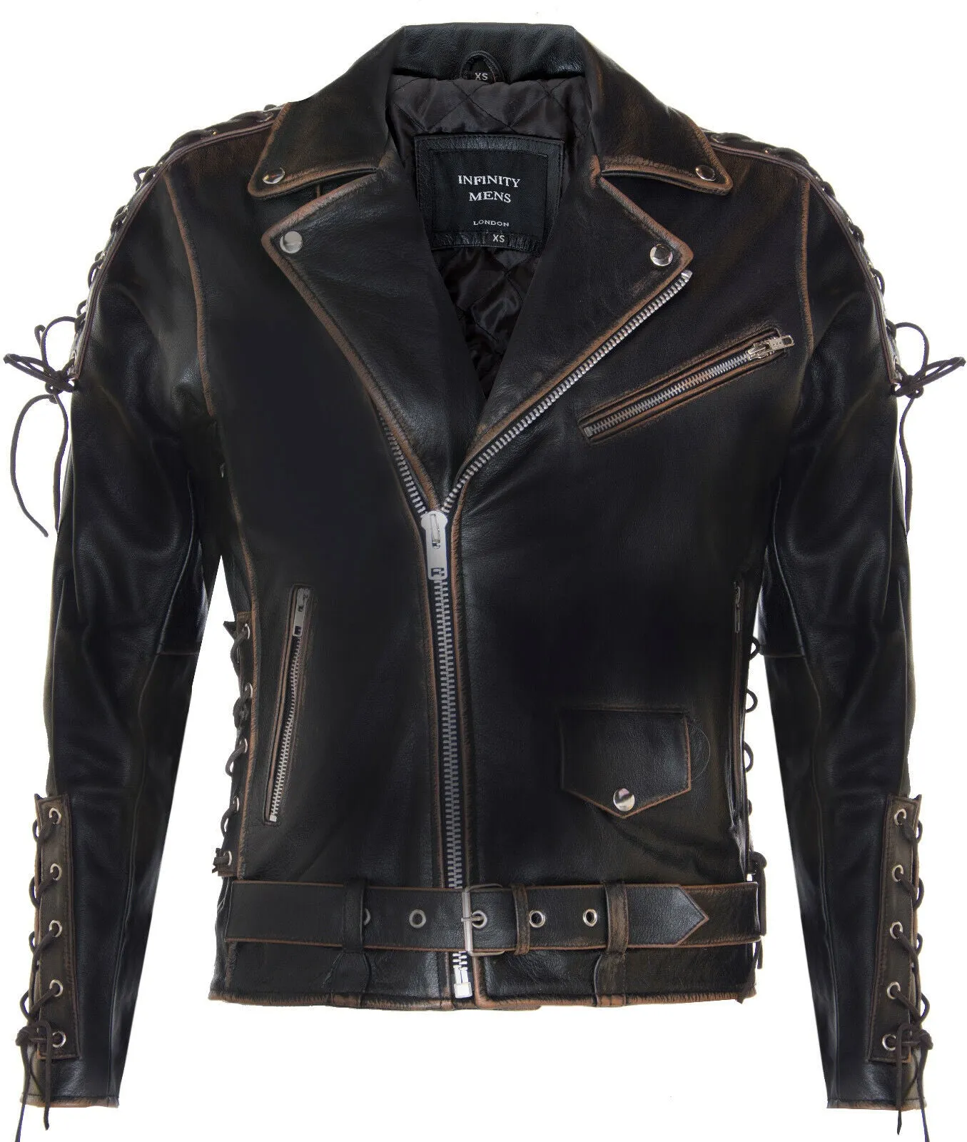 Mens Embossed Brando Leather Biker Jacket-Chicago