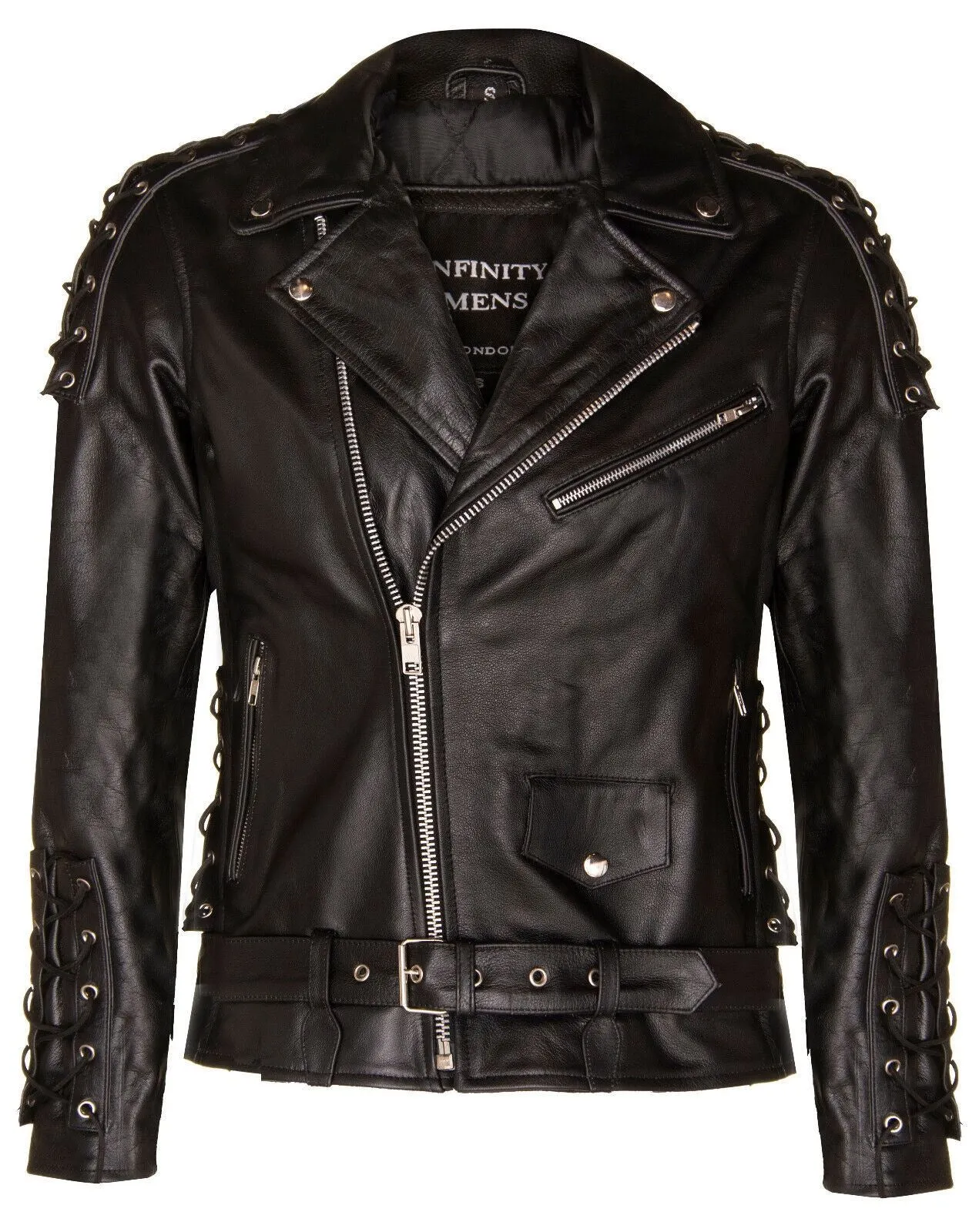Mens Embossed Brando Leather Biker Jacket-Chicago