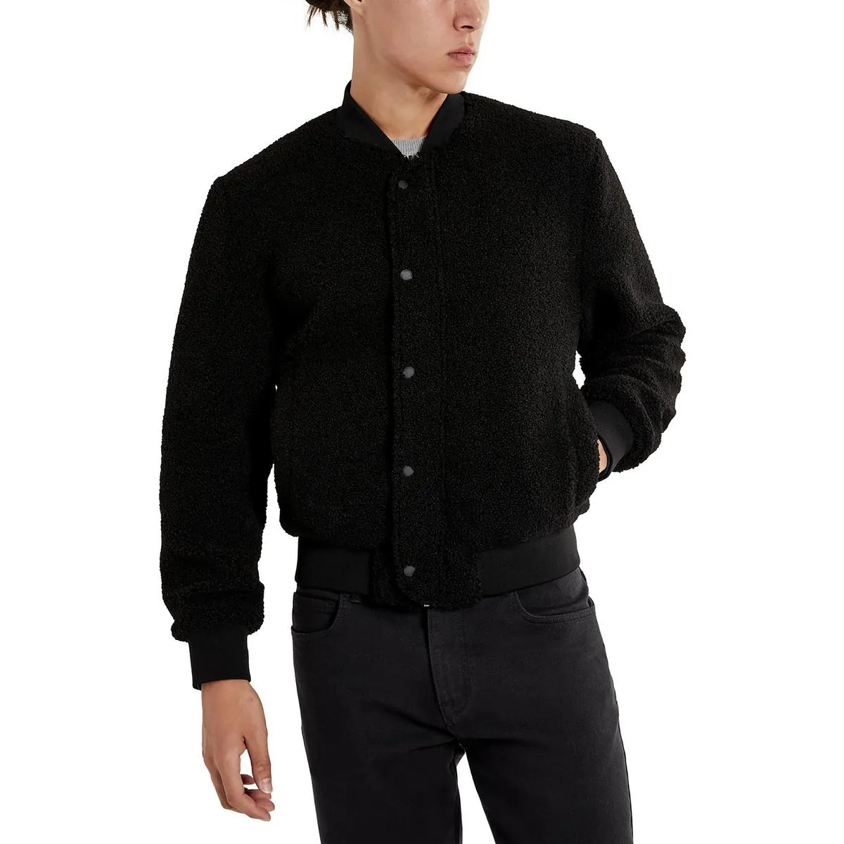Mens Faux Shearling Reversible Bomber Jacket