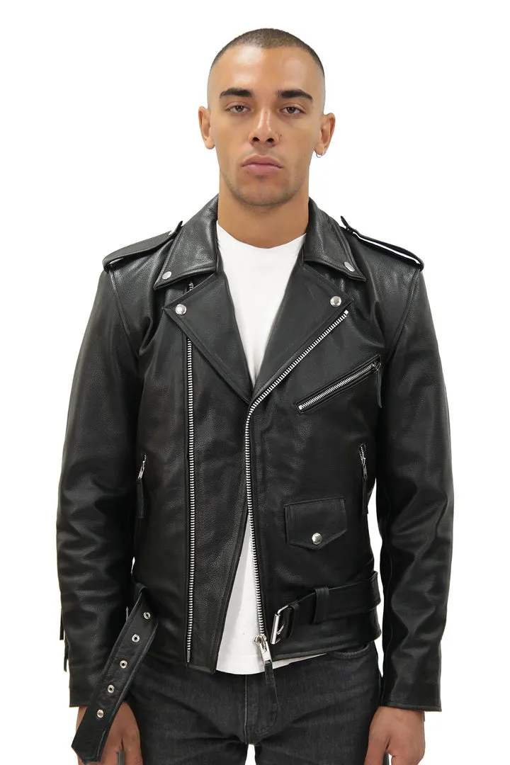 Mens Fringe Hide Leather Biker Jacket- Tokyo