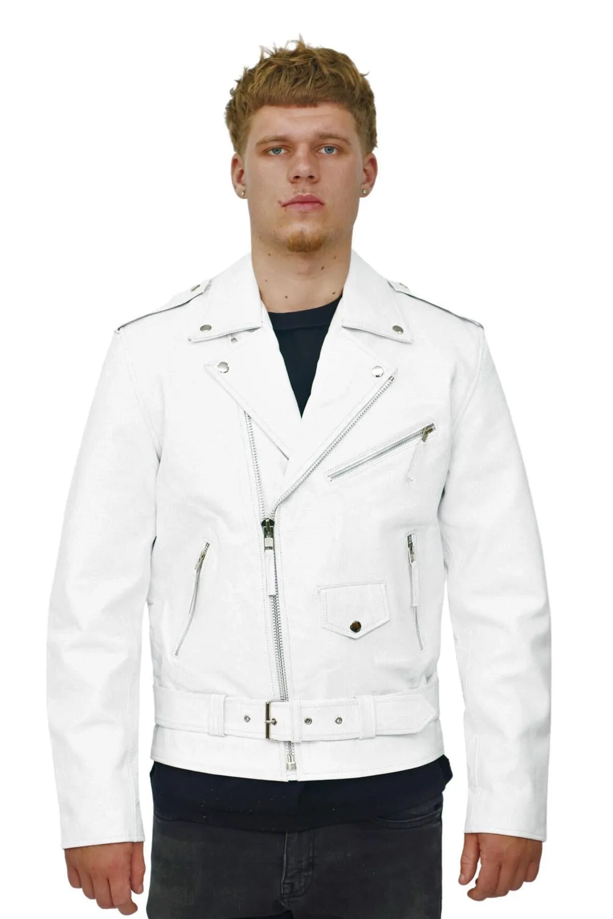 Mens Fringe Hide Leather Biker Jacket- Tokyo