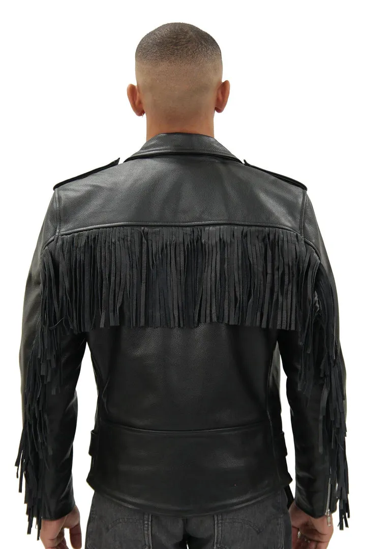 Mens Fringe Hide Leather Biker Jacket- Tokyo