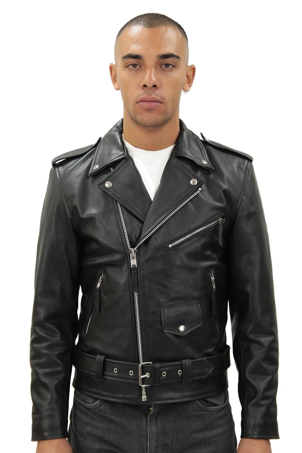 Mens Fringe Hide Leather Biker Jacket- Tokyo