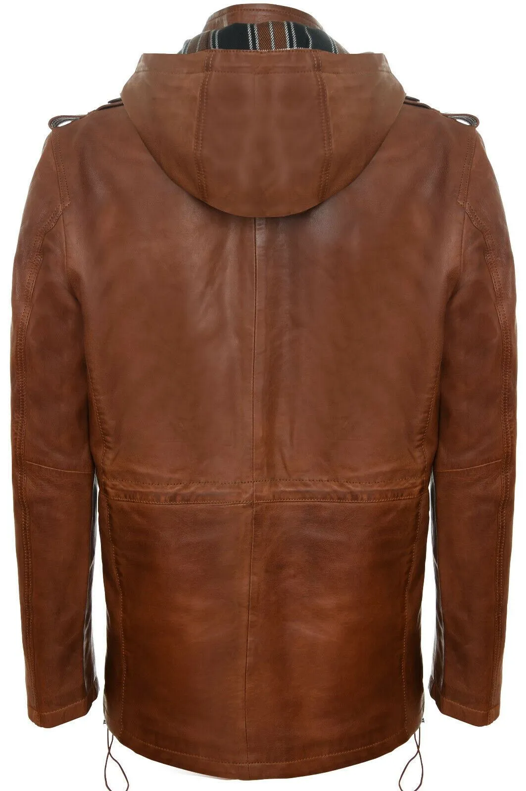 Mens Hooded Trench Multi-Pocket Overcoat Leather Jacket