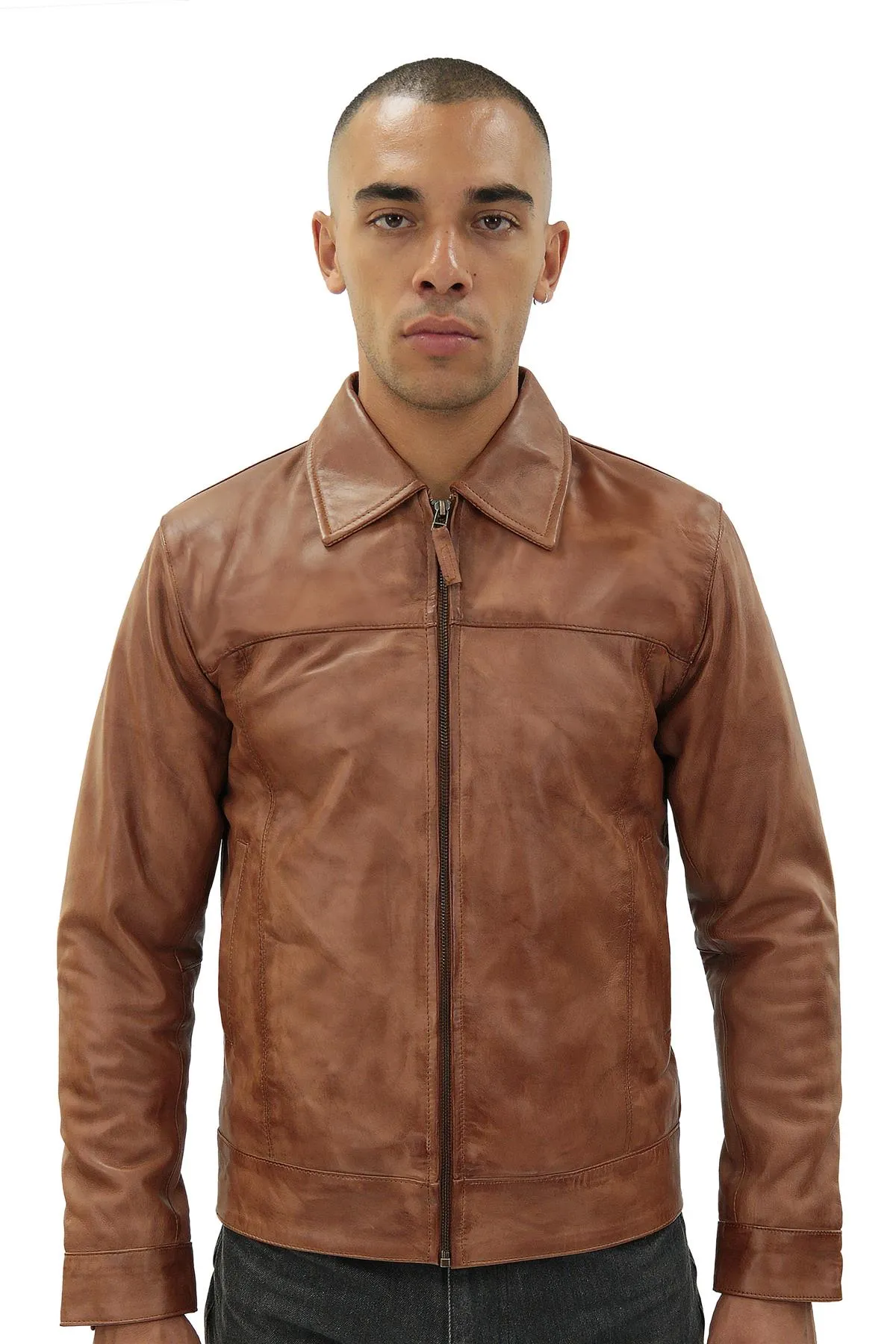 Mens Leather Harrington Jacket-Shanghai
