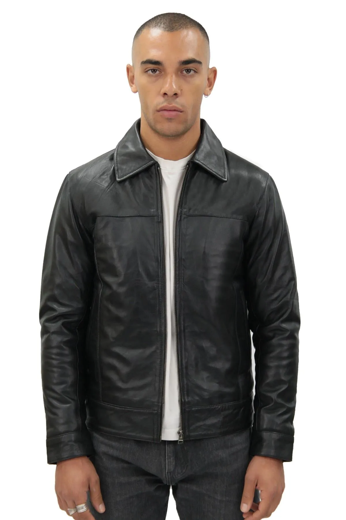 Mens Leather Harrington Jacket-Shanghai