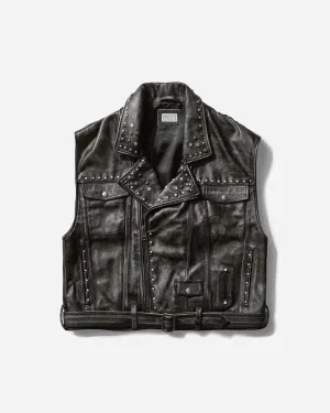 Men's Leather Vest Jet Black