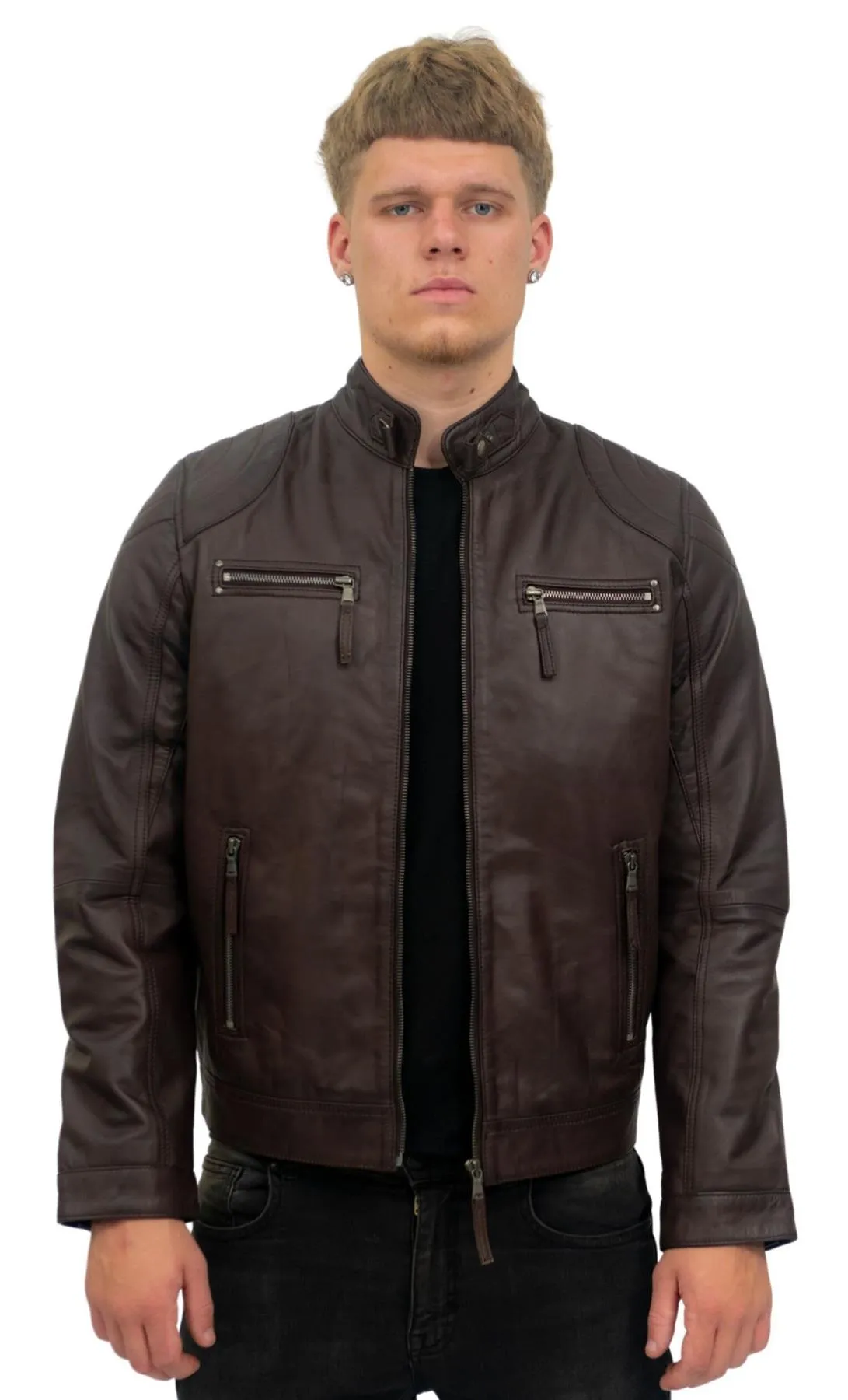 Mens Moto Leather Biker Jacket-Taiwan