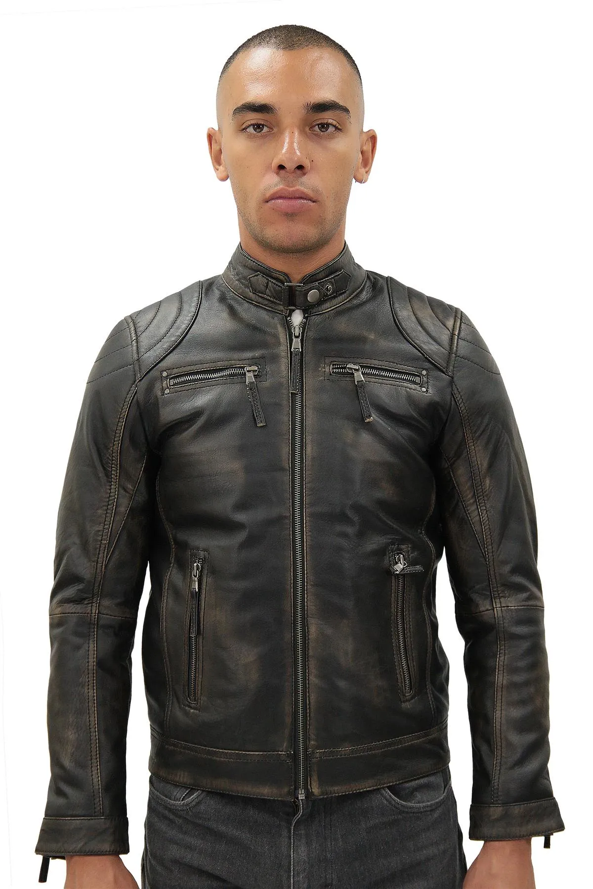 Mens Moto Leather Biker Jacket-Taiwan
