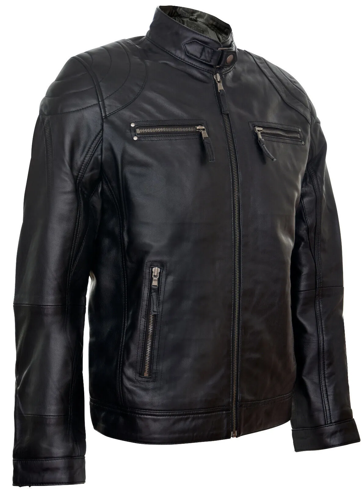 Mens Moto Leather Biker Jacket-Taiwan