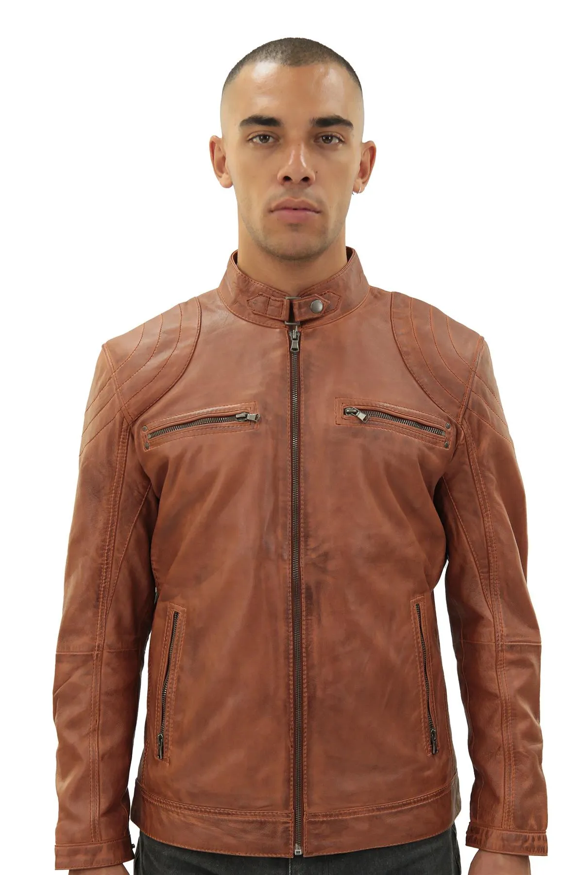 Mens Moto Leather Biker Jacket-Taiwan