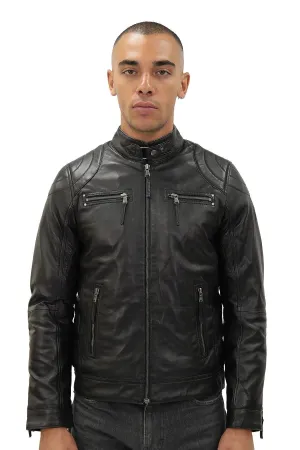 Mens Moto Leather Biker Jacket-Taiwan