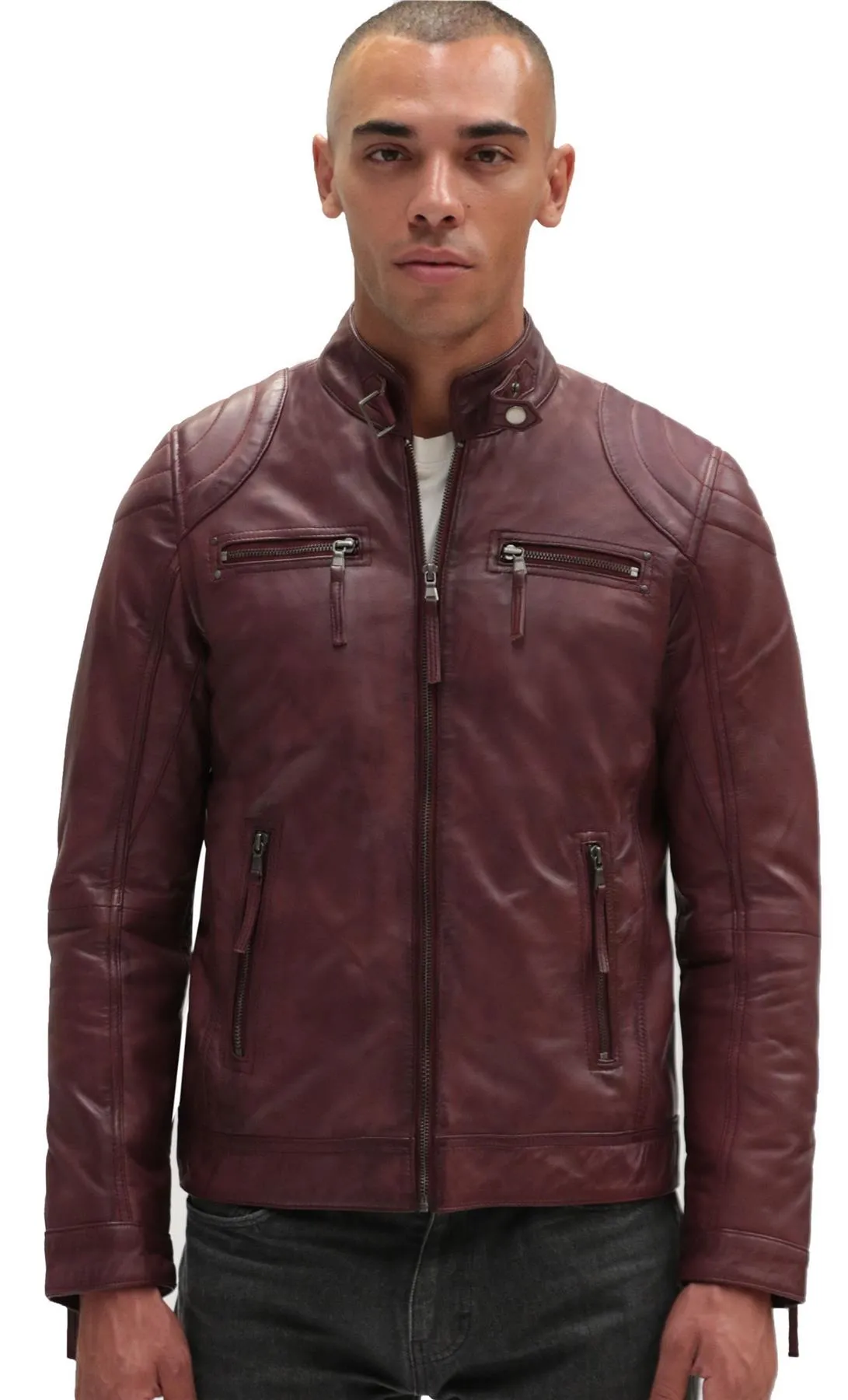 Mens Moto Leather Biker Jacket-Taiwan