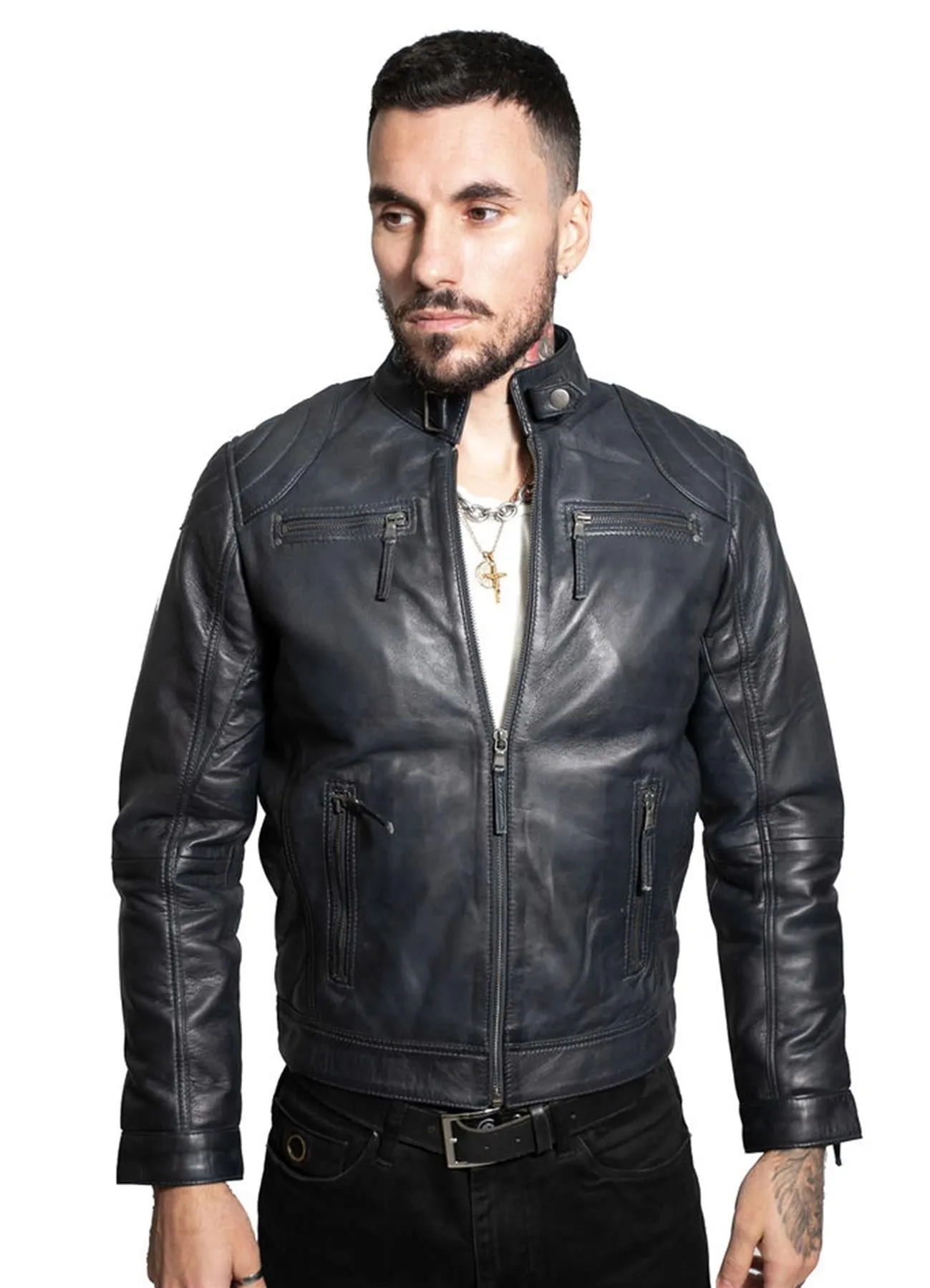 Mens Moto Leather Biker Jacket-Taiwan