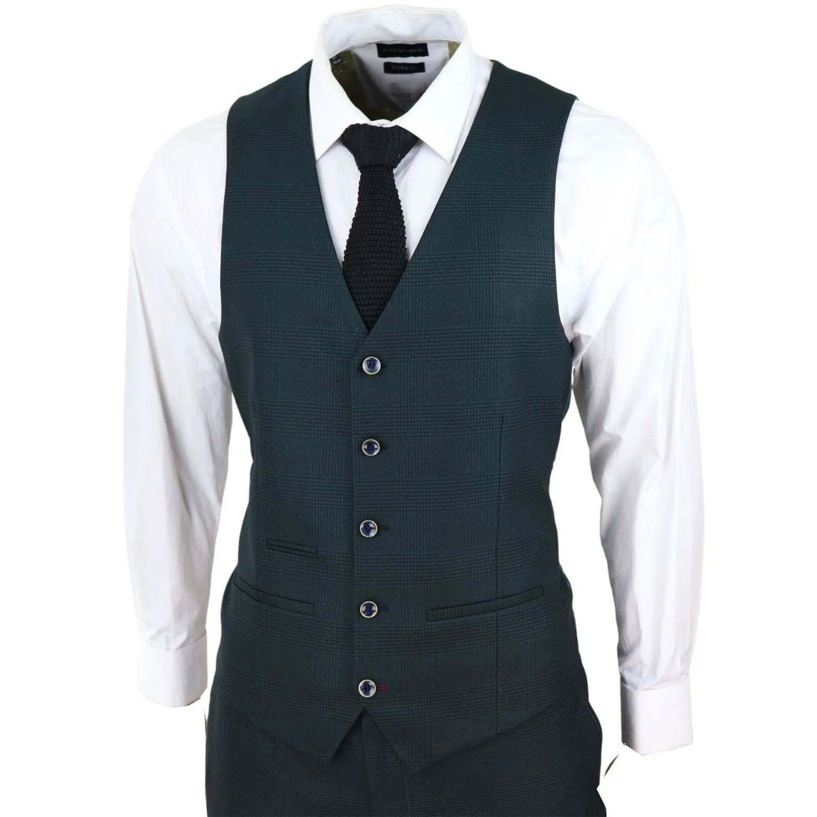 Mens Olive Green 3 Piece Check Tailored Fit Suit