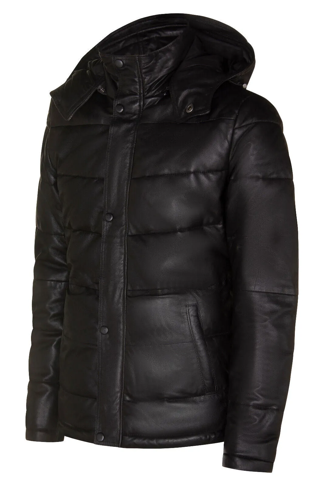 Mens Puffer Leather Bomber Jacket-Alicante