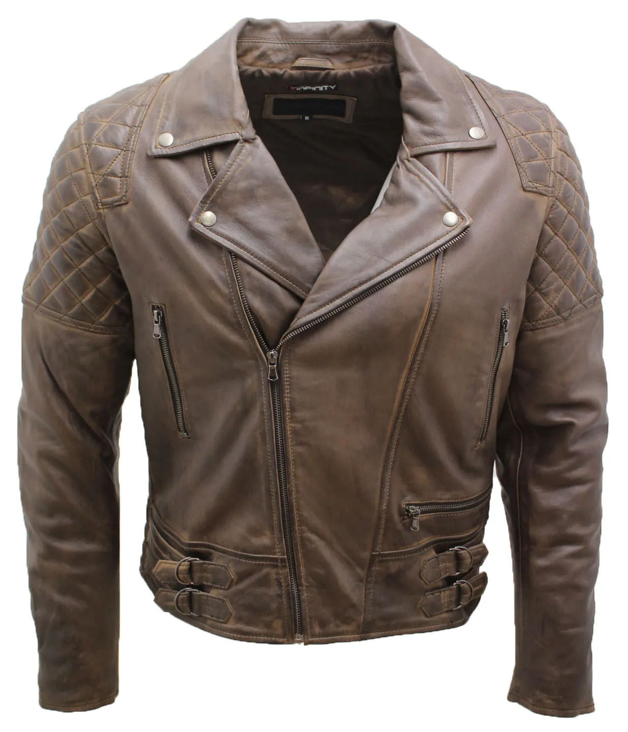 Mens Quilted Leather Biker Jacket-Bordeaux