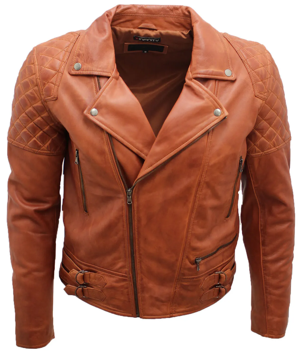 Mens Quilted Leather Biker Jacket-Bordeaux