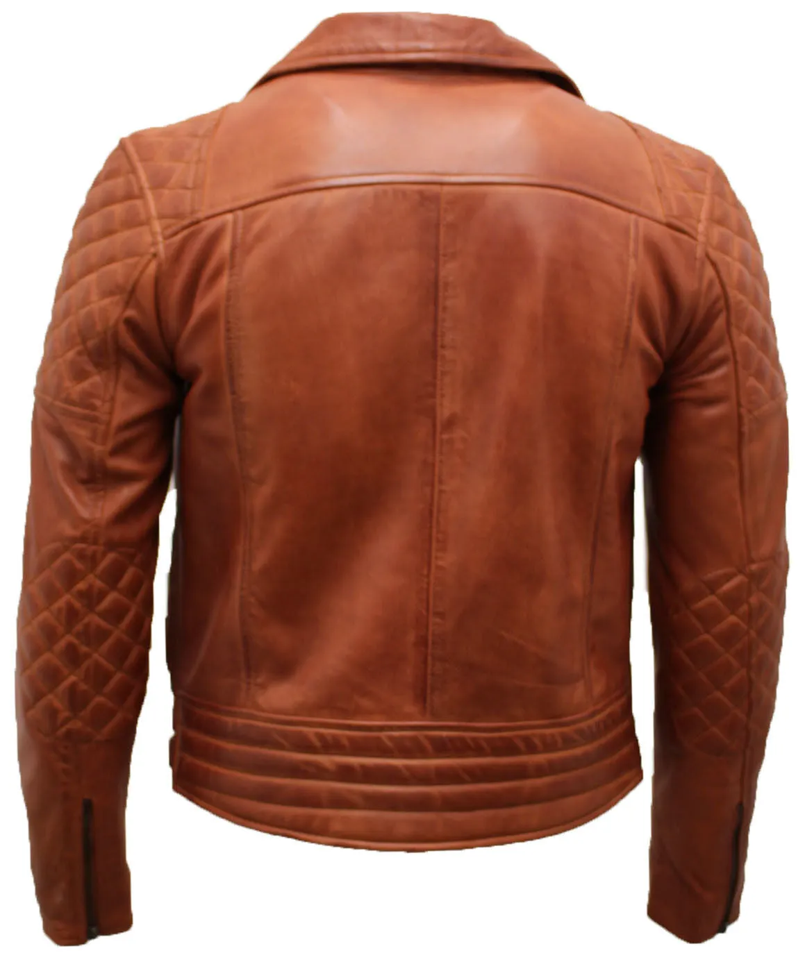 Mens Quilted Leather Biker Jacket-Bordeaux