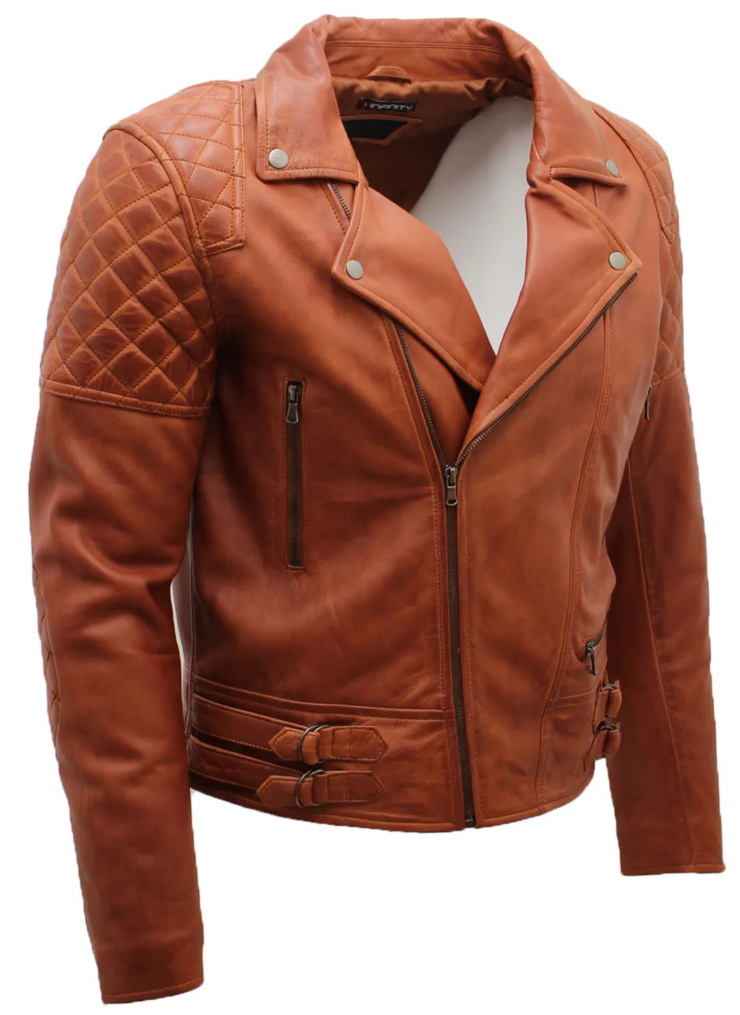 Mens Quilted Leather Biker Jacket-Bordeaux