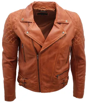 Mens Quilted Leather Biker Jacket-Bordeaux