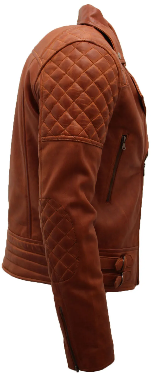 Mens Quilted Leather Biker Jacket-Bordeaux