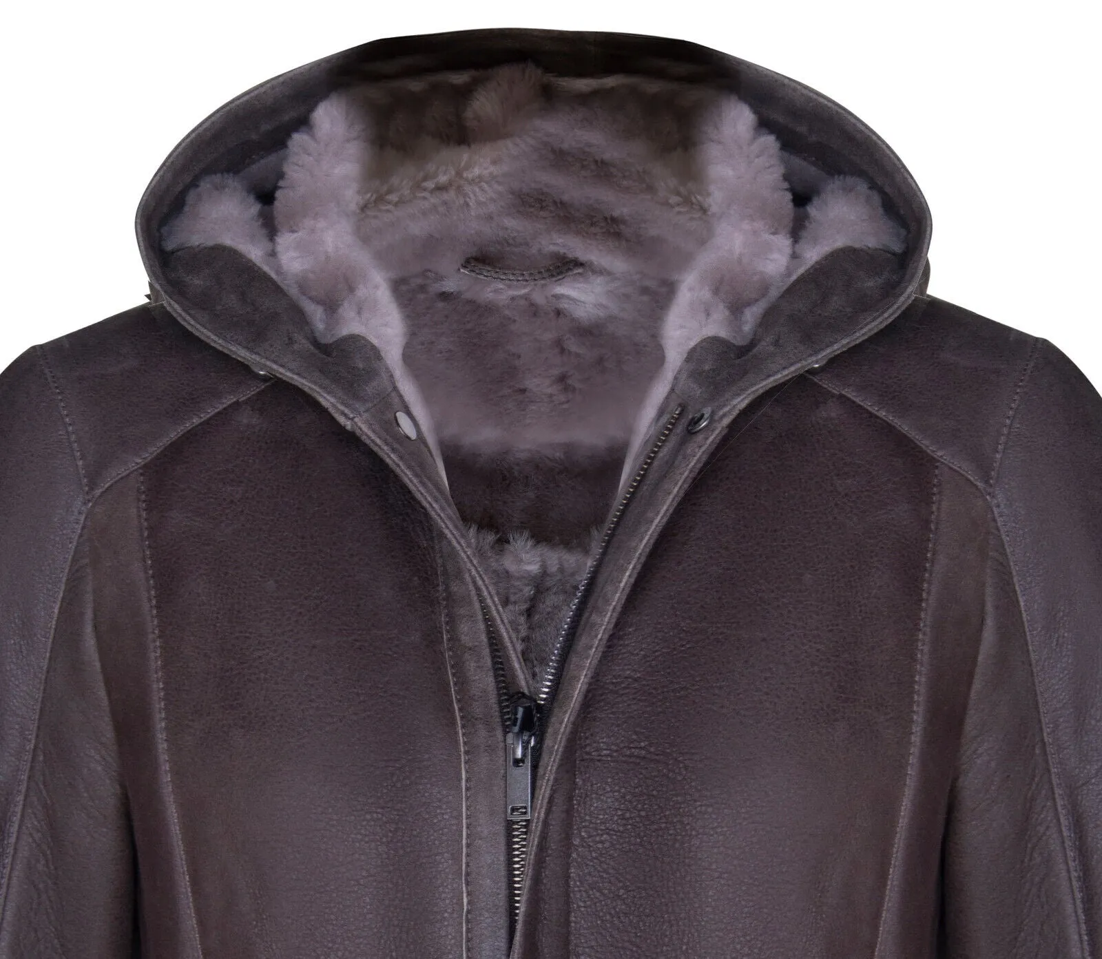 Mens Sheepskin Hooded Parka Coat-Alafaya