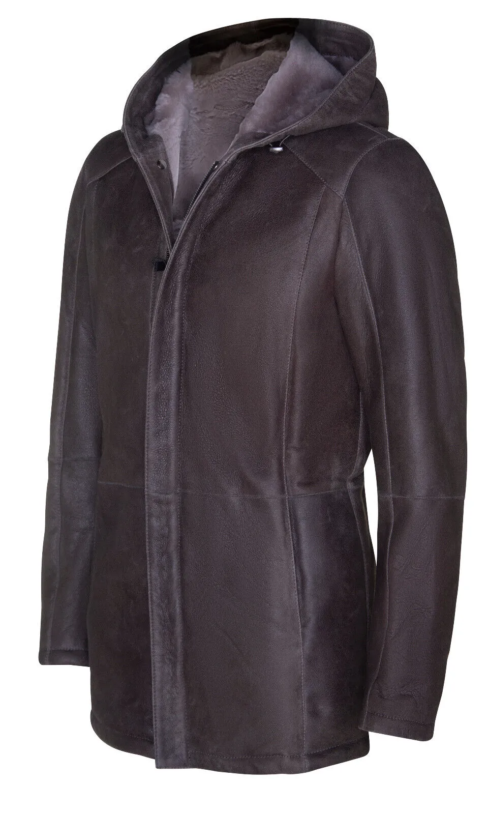 Mens Sheepskin Hooded Parka Coat-Alafaya