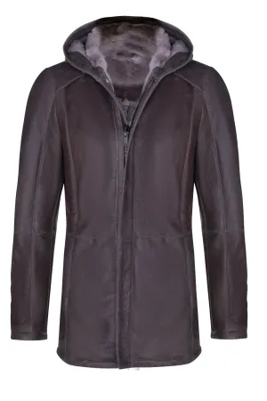 Mens Sheepskin Hooded Parka Coat-Alafaya