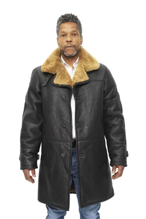Mens Warm Shearling Sheepskin Crombie Coat-Leiston
