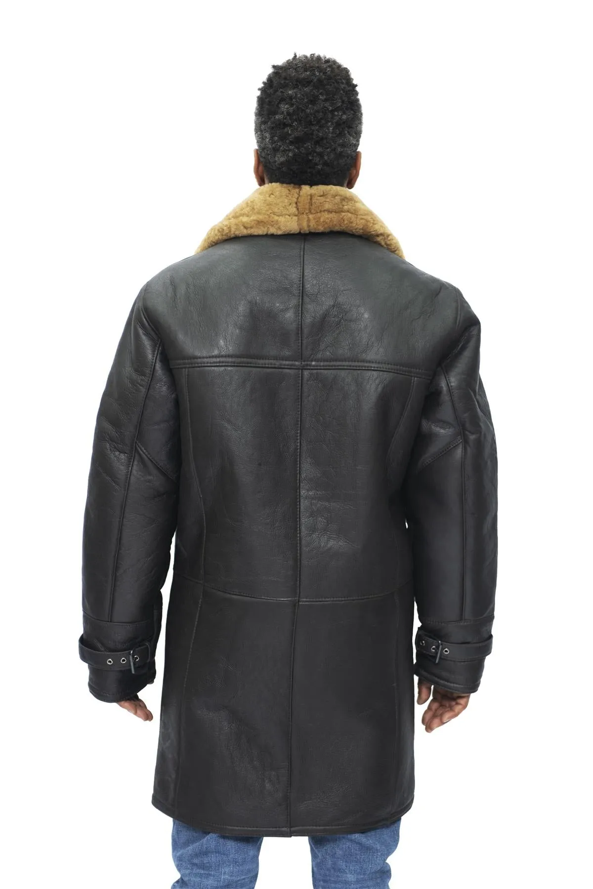 Mens Warm Shearling Sheepskin Crombie Coat-Leiston