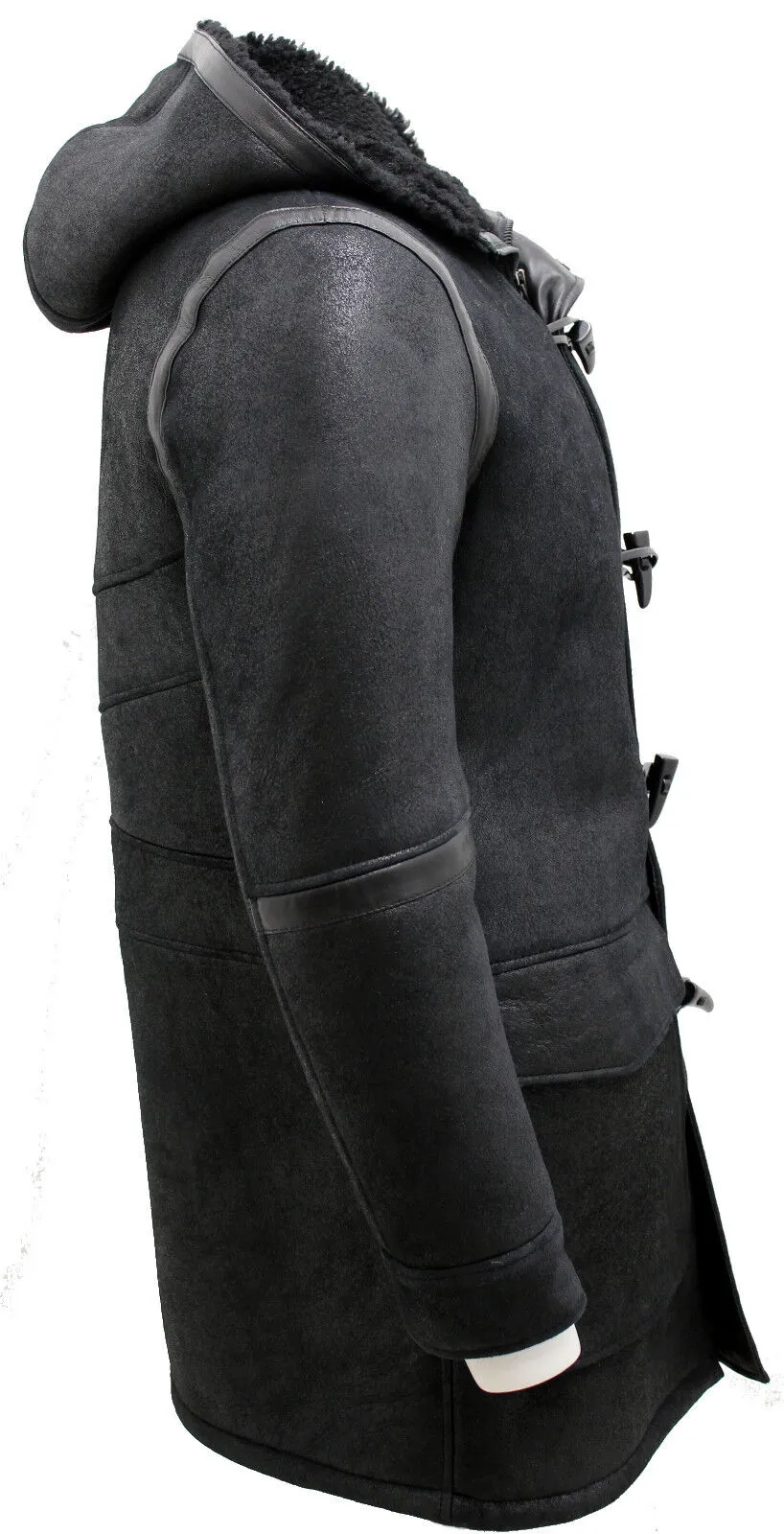 Mens Winter Sheepskin Leather Hooded Duffle Coat-Montpellier